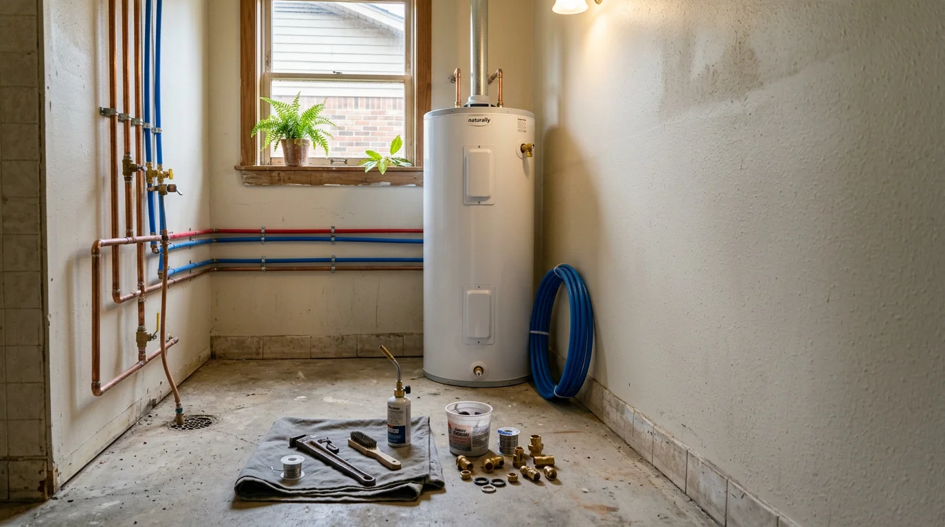 Plumber repairing a pipe connection in a Mississippi home